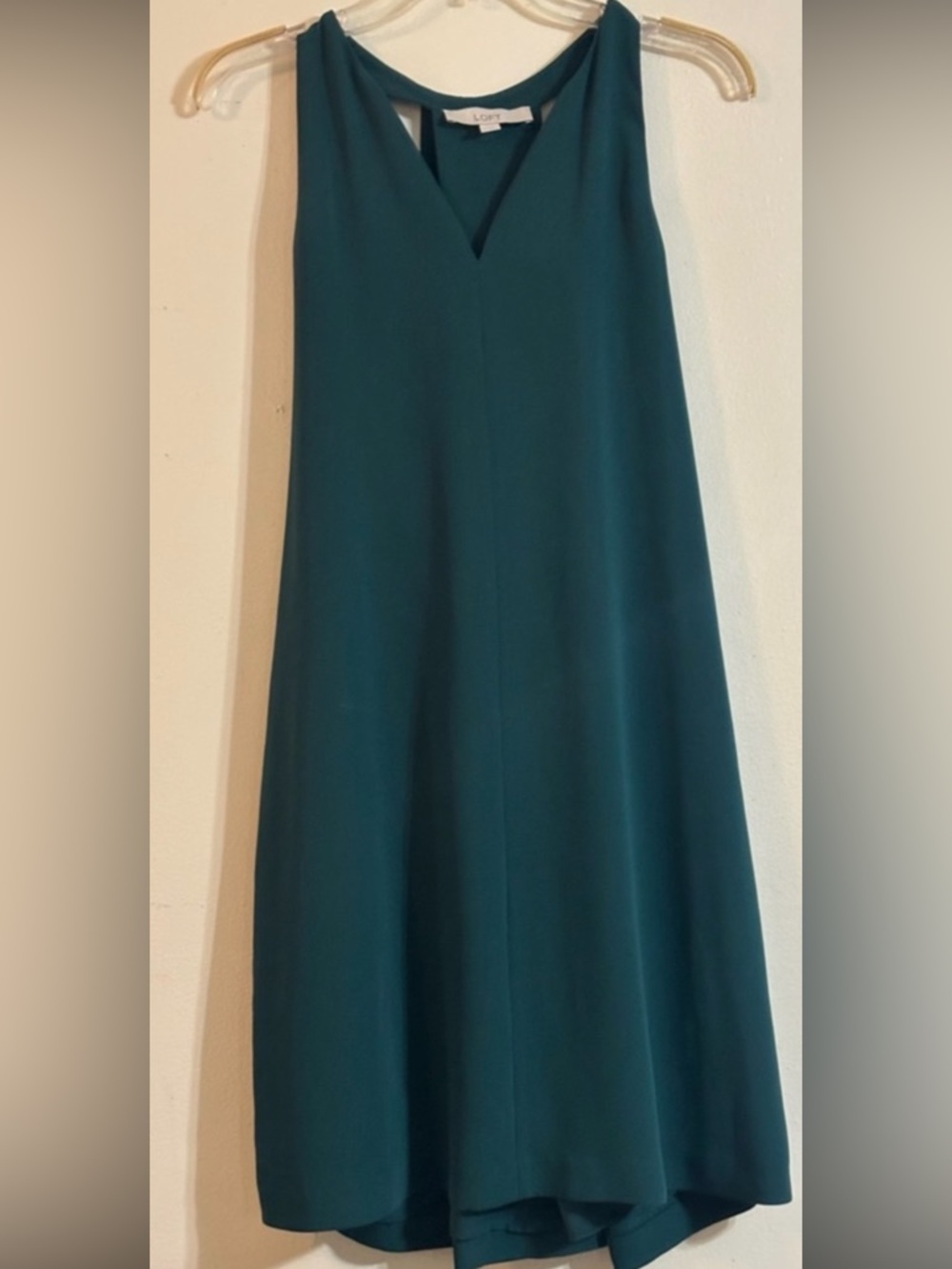 LOFT Green Trapeze V-Neck Sleeveless Dress